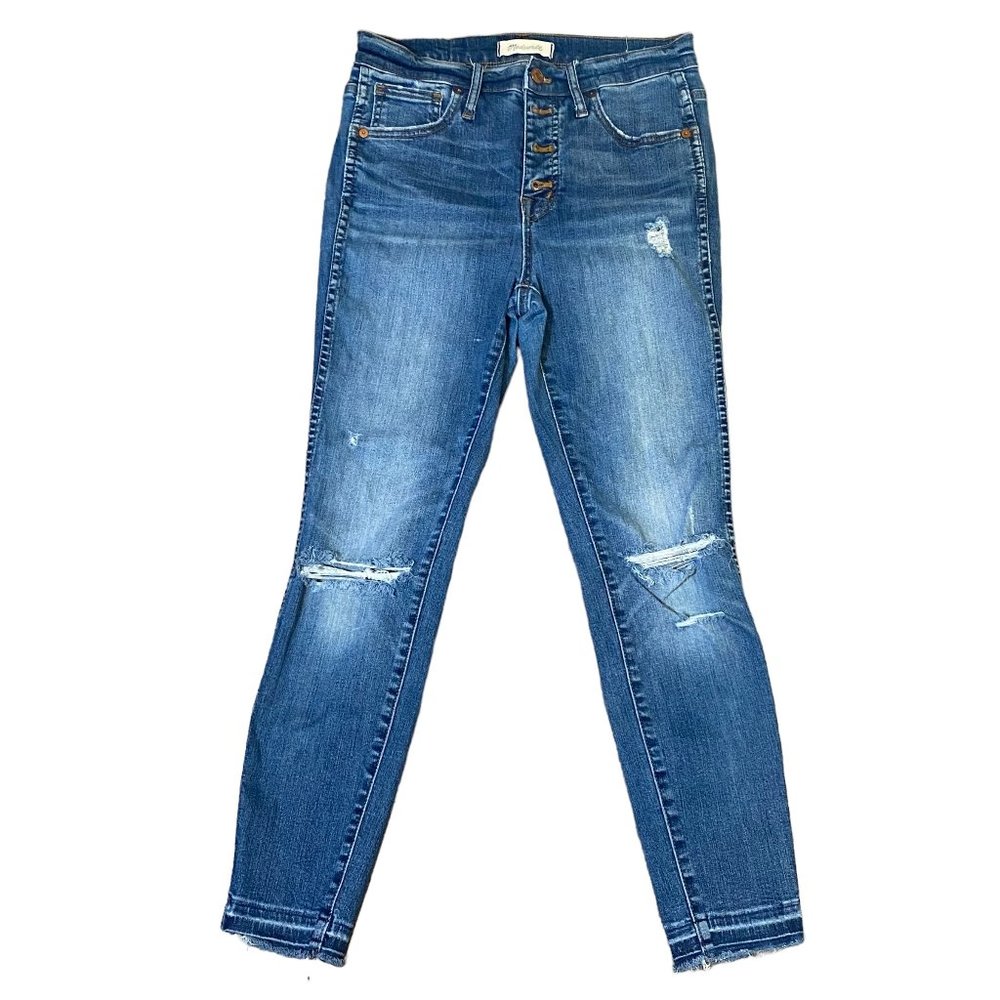 Madewell 10" High Rise Skinny Jeans Medium Wash Distressed Knee Womens 28